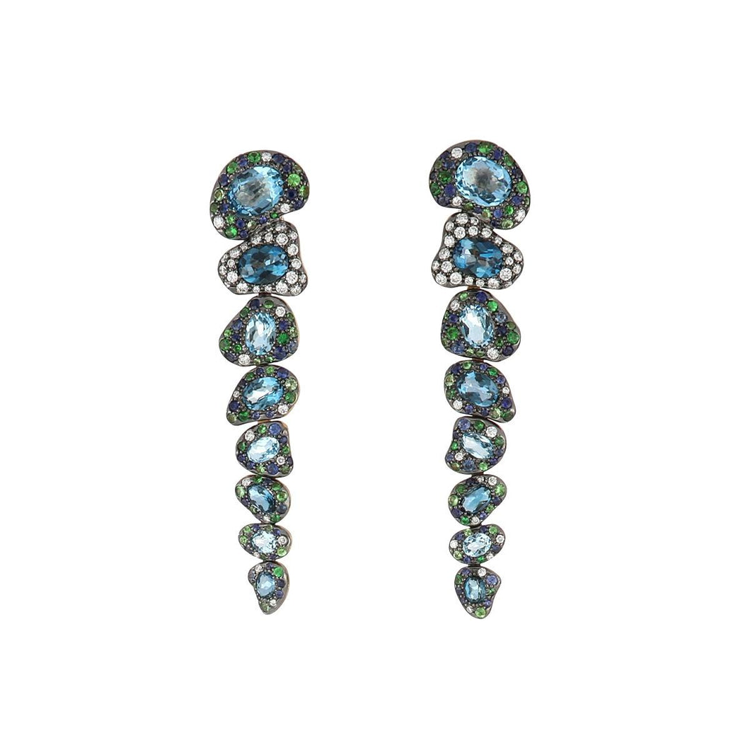 Rodney Rayner 18K Rose Gold Blue Topaz, Sapphire, Tsavorite Garnet and Diamond Earrings