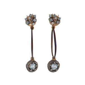 Frederica Rettore 18K Rose Gold and Steel Oval Drop Earrings with Aquamarine and Diamonds