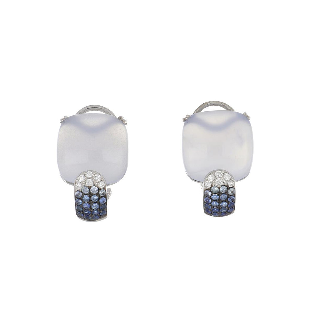 Damaso 18K White Gold Chalcedony Earrings with Sapphires and Diamonds