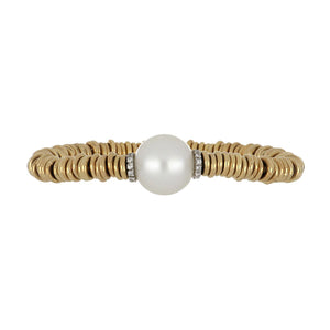 Damaso 18K Gold Elastic Bracelet with Pearl Center and Diamond Rondelles