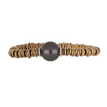 Load image into Gallery viewer, Damaso 18K Rose Gold Elastic Bracelet with Black Pearl Center and White Diamond Rondelles
