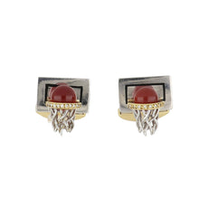Load image into Gallery viewer, Deakin &amp; Francis 18K Two-Tone Gold Carnelian Basketball Hoop Cufflinks with Diamonds

