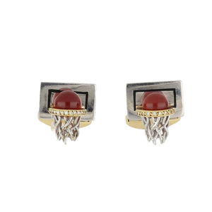 Deakin & Francis 18K Two-Tone Gold Carnelian Basketball Hoop Cufflinks with Diamonds