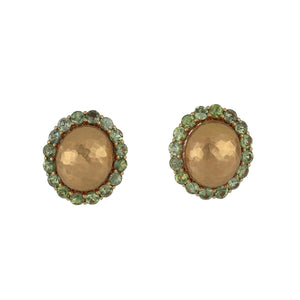 18K Rose Gold Cluster Earrings with Green Sapphire Borders