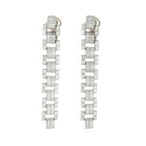 Art Deco Platinum and Step-Cut Diamond Line Drop Earrings