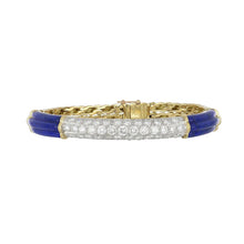 Load image into Gallery viewer, Vintage 1980s Neiman Marcus 18K Gold Fluted Lapis and Diamond Bracelet
