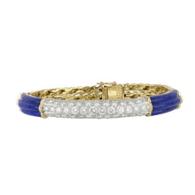 Load image into Gallery viewer, Vintage 1980s Neiman Marcus 18K Gold Fluted Lapis and Diamond Bracelet
