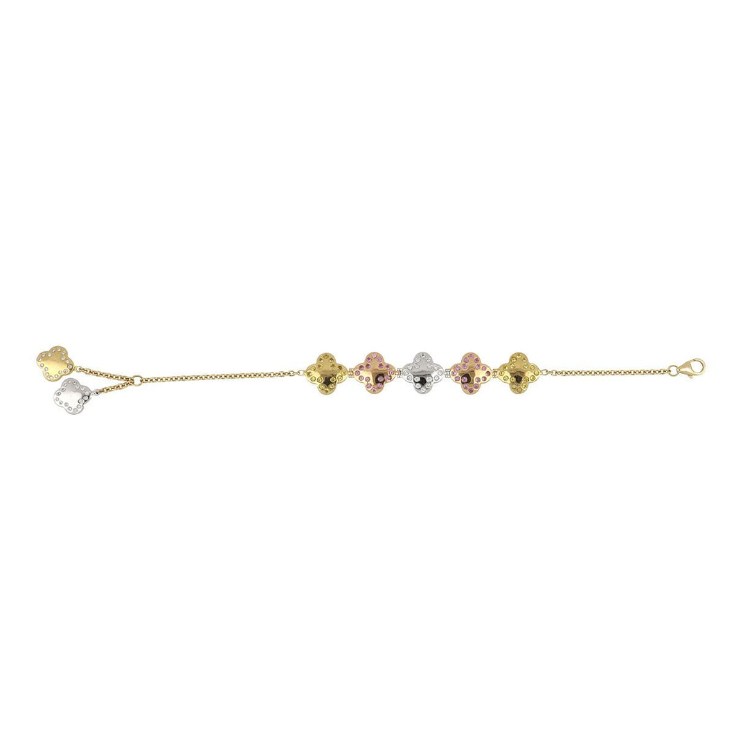 Mouawad 18K Tri-Color Gold Clover Bracelet with Diamonds and Sapphires