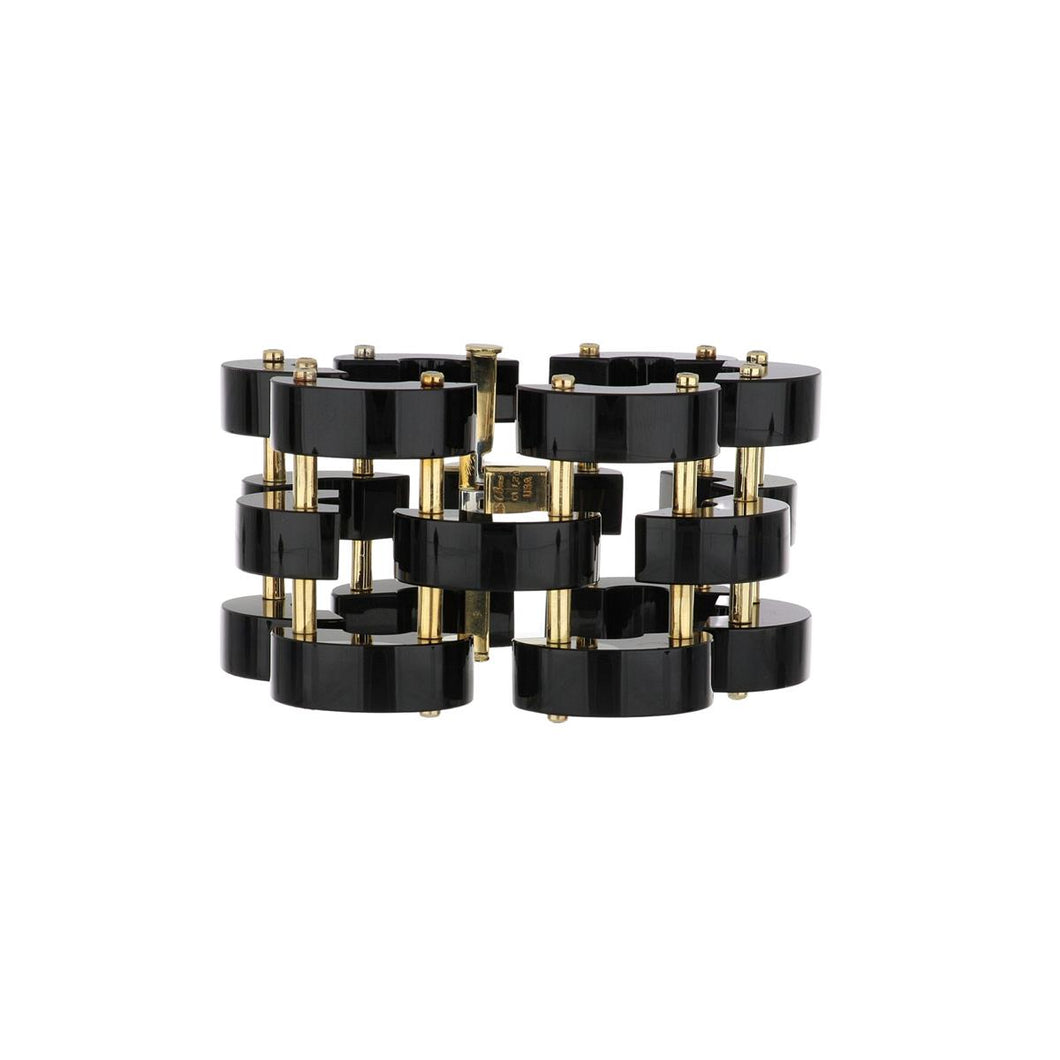 Aletto Brothers 18K Gold Black Onyx Wide Bridge Bracelet with Diamonds