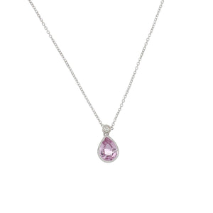 Estate 18K White Gold Pear Shape Pink Sapphire and Diamond Pendant Necklace