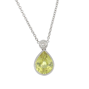 Estate 18K White Gold Yellow Sapphire Pendant Necklace