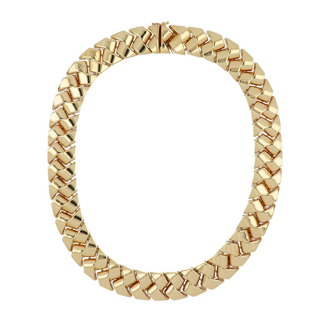 Vintage 1970s Italian 14K Gold Geometric Knot Link Collar Necklace