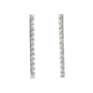Bespoke 14K White Gold Diamond Line Drop Earrings