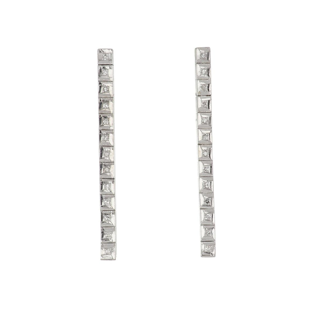 Bespoke 14K White Gold Diamond Line Drop Earrings