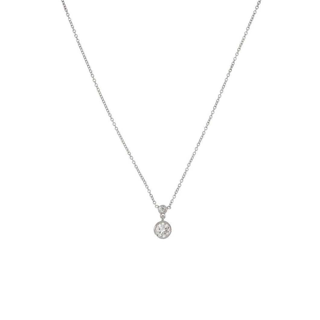 Platinum Bezel-Set Old European-Cut Diamond Drop Necklace