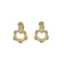 Load image into Gallery viewer, Estate 18K Gold Brushed Doorknocker Earrings with Diamonds
