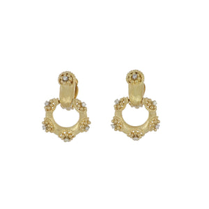 Estate 18K Gold Brushed Doorknocker Earrings with Diamonds