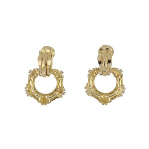 Estate 18K Gold Brushed Doorknocker Earrings with Diamonds