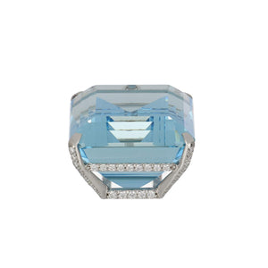 Estate Platinum Emerald-Cut Aquamarine Pendant with Diamonds