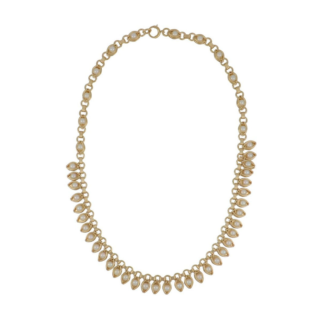 Vintage 1970s 14K Gold Pearl Fringe Necklace