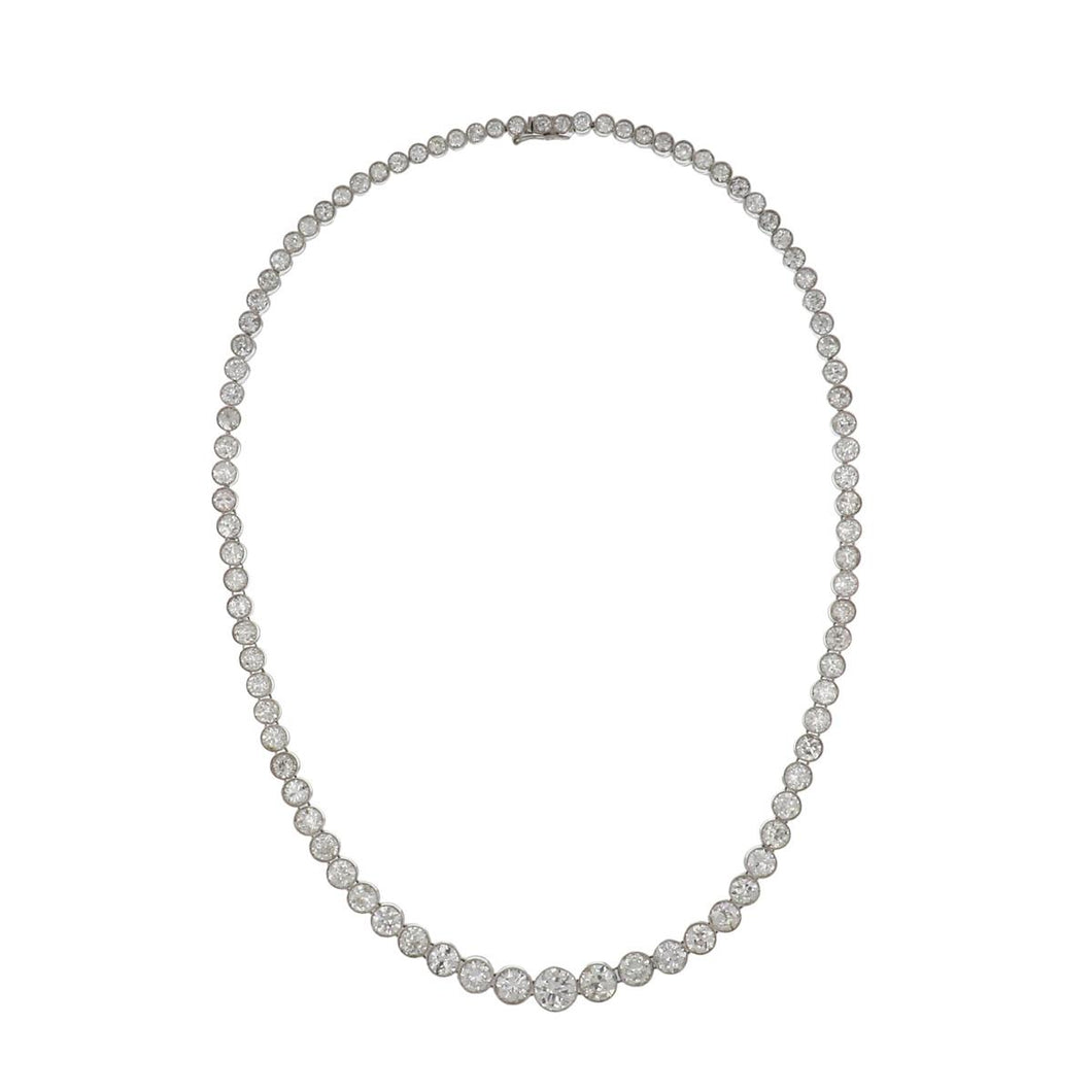 Estate Art Deco-Style Platinum Millegrain Bezel-Set Diamond Rivière Necklace