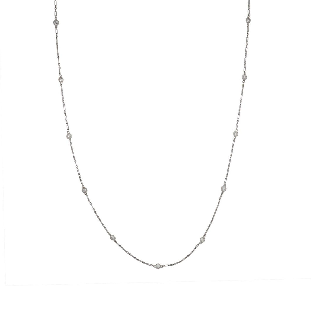 Estate 9ct. White Gold Fancy Link Chain Necklace with Diamonds