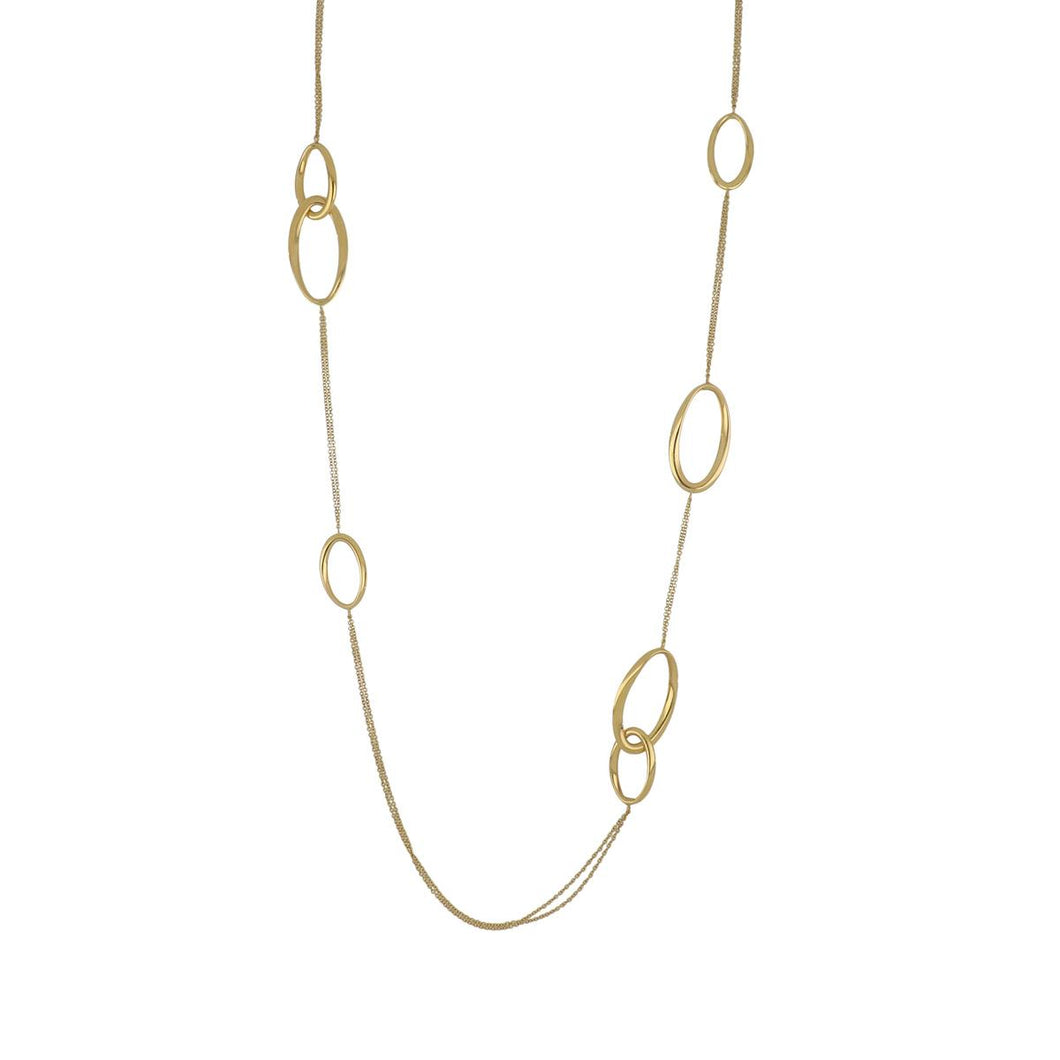 Italian 18K Gold Chain Necklace with Oval Link Stations