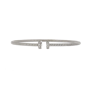 Italian 18K White Gold Thin Tubogas Style Cuff Bracelet with Diamonds