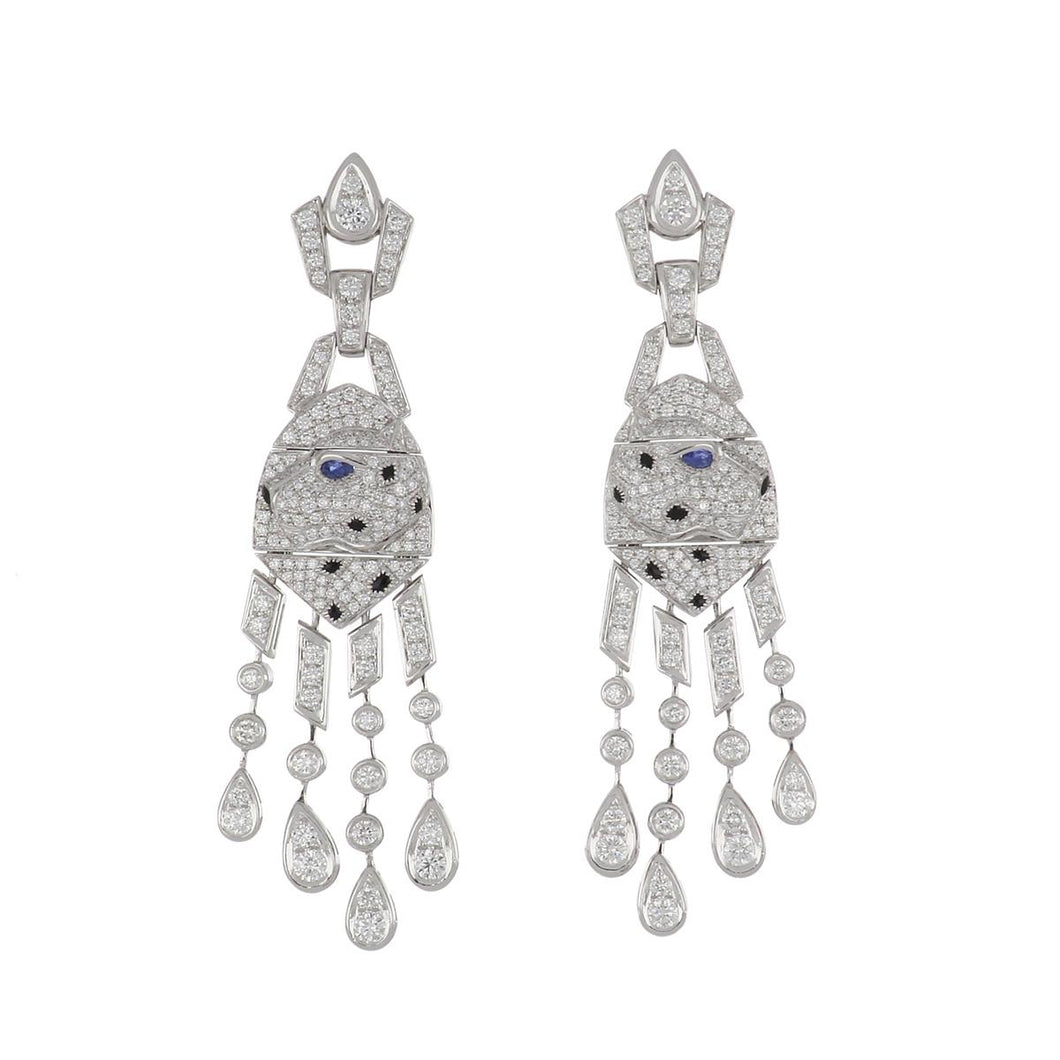 Estate Masterpiece Platinum Cartier Panthere de Cartier Diamond Drop Earrings