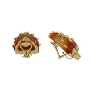 Important Vintage 1990s Seaman Schepps 18K Gold Variegated Carved Carnelian Artichoke Earrings