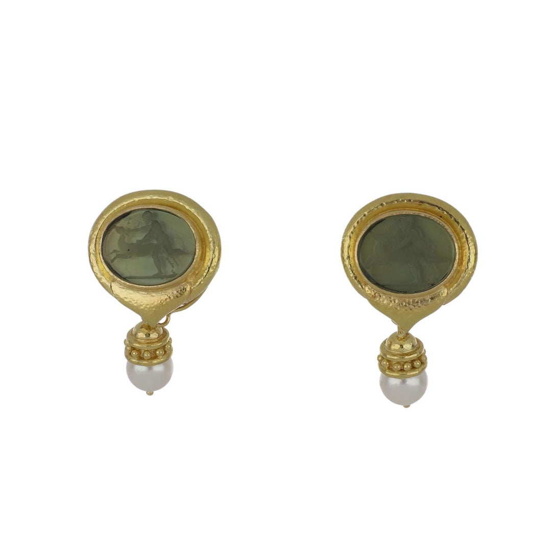 Estate Elizabeth Locke 19K Gold Venetian Glass Intaglio Earrings