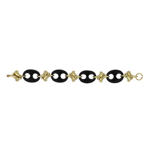 Vintage 1990s 14K Gold Anchor-Link Onyx Bracelet