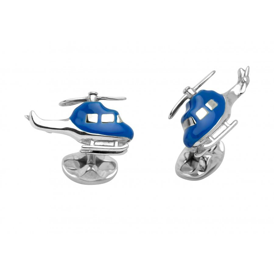 Deakin & Francis Sterling Silver Blue Enamel Helicopter Cufflinks