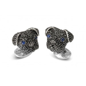 Deakin & Francis Sterling Pave Black Spinel Pug Head Cufflinks with Sapphire Eyes