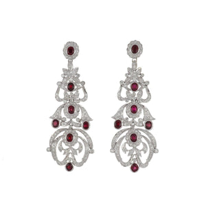 Estate 18K White Gold Ruby and Diamond Drop Earrings