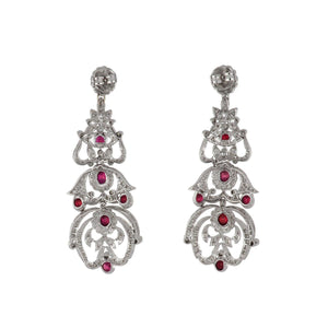 Estate 18K White Gold Ruby and Diamond Drop Earrings