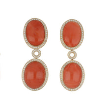 Load image into Gallery viewer, Estate 18K Gold Day/Night Coral Drop Earrings
