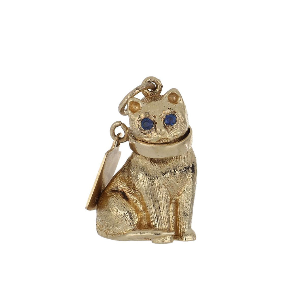 Vintage 1960s 14K Gold Cat Charm with Engravable Tag