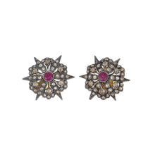 Load image into Gallery viewer, Vintage Sterling Silver and 15K Gold Diamond and Ruby Earrings
