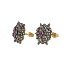 Load image into Gallery viewer, Vintage Sterling Silver and 15K Gold Diamond and Ruby Earrings
