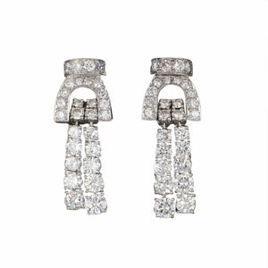 Estate Platinum Double Row Diamond Earrings