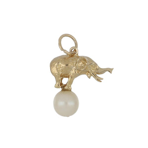 Vintage 1960s 14K Gold Elephant on Pearl Charm