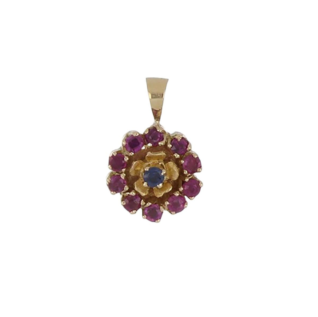 Estate 18K Gold Ruby and Sapphire Charm