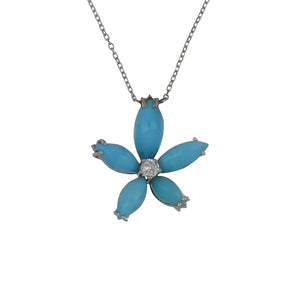 Mid-Century Bespoke 18K White Gold and Palladium Turquoise Pendant