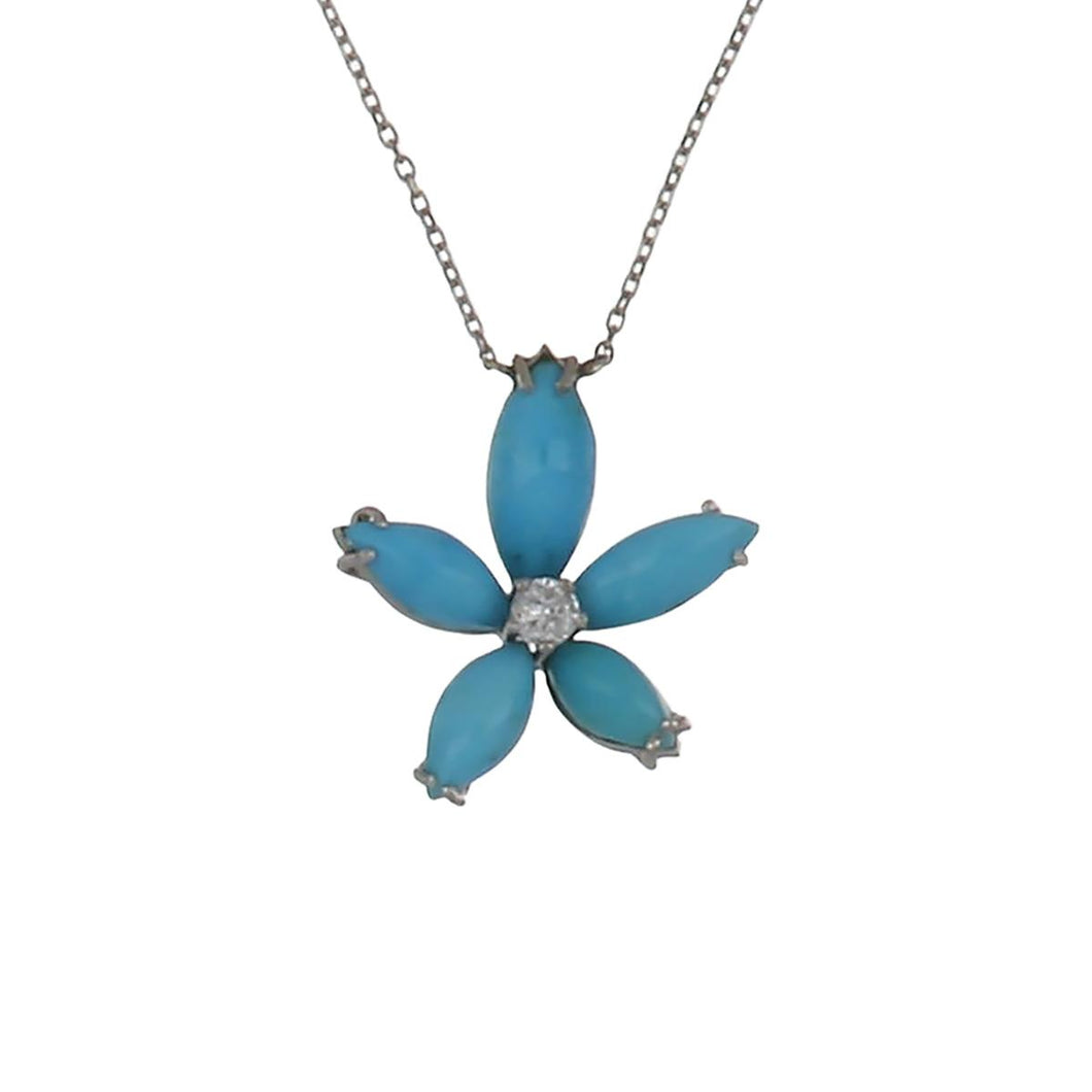 Mid-Century Bespoke 18K White Gold and Palladium Turquoise Pendant