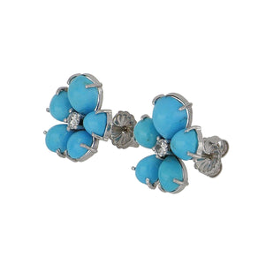 Mid-Century 18K White Gold and Palladium Turquoise Flower Earrings
