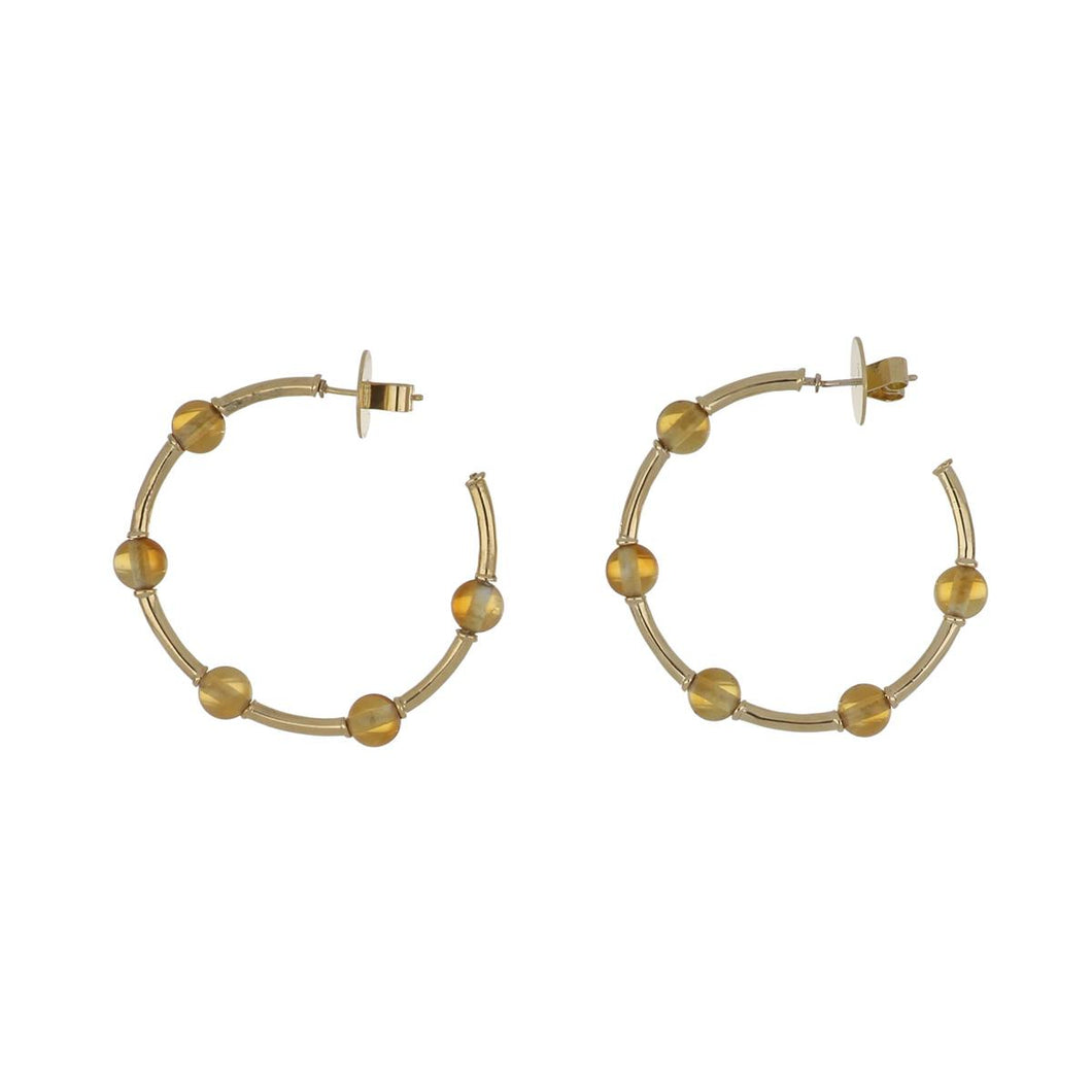 18K Gold Citrine Bead Hoop Earrings