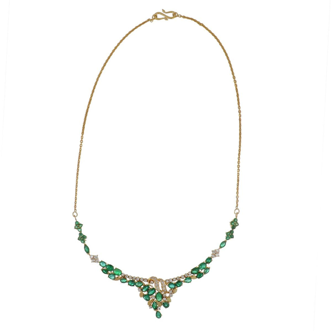 Vintage 14K Gold Emerald and Diamond Collar Necklace