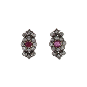 Victorian 14K Gold and Sterling Silver Ruby Earrings