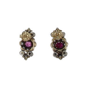 Victorian 14K Gold and Sterling Silver Ruby Earrings